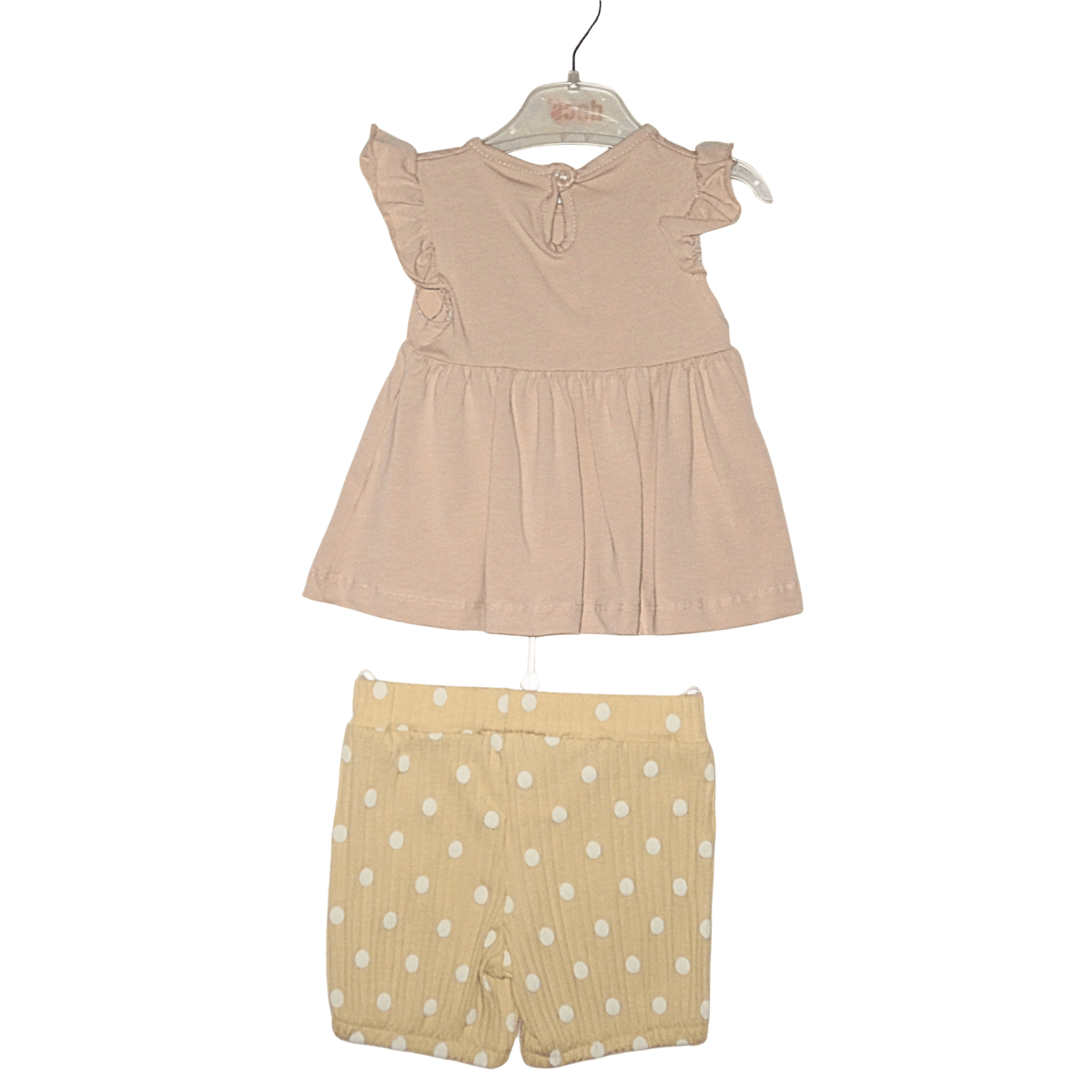 Ensemble Bébé Fille Beige – T-shirt Volants, Short à Pois Little Stars