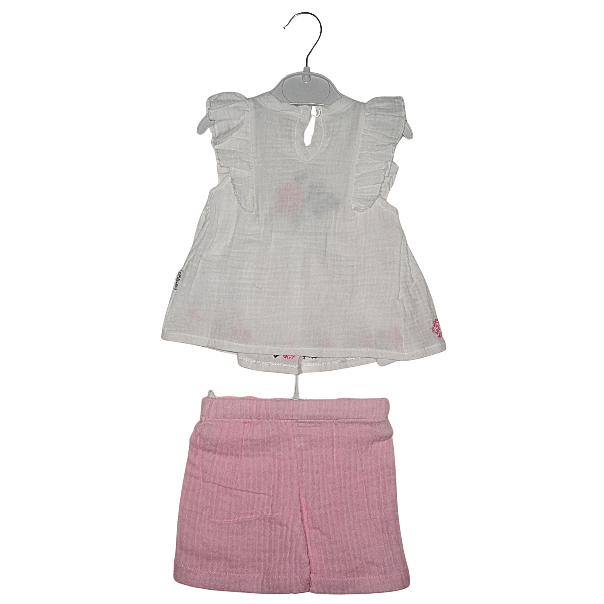 Ensemble Bébé Fille 100% Coton – T-shirt Blanc Brodé & Short Rose Clair Little Stars