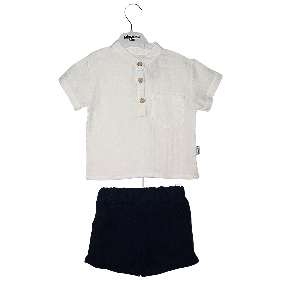 Ensemble Garçon Été 100% Coton – T-Shirt Blanc & Short Bleu Marine Little Stars