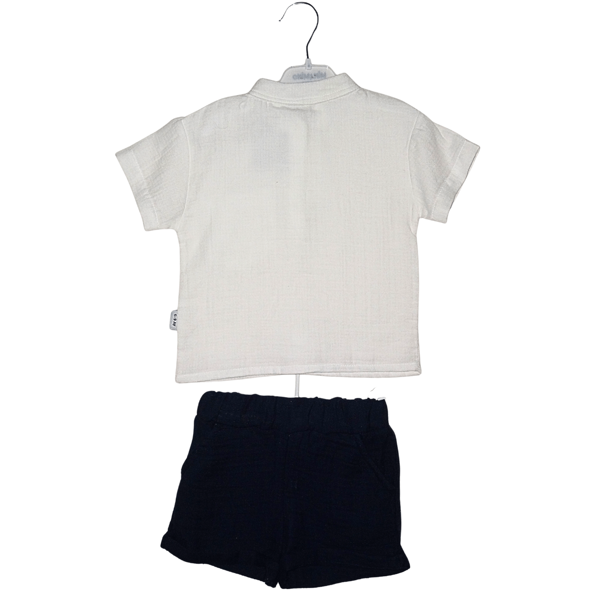 Ensemble Garçon Été 100% Coton – T-Shirt Blanc & Short Bleu Marine Little Stars