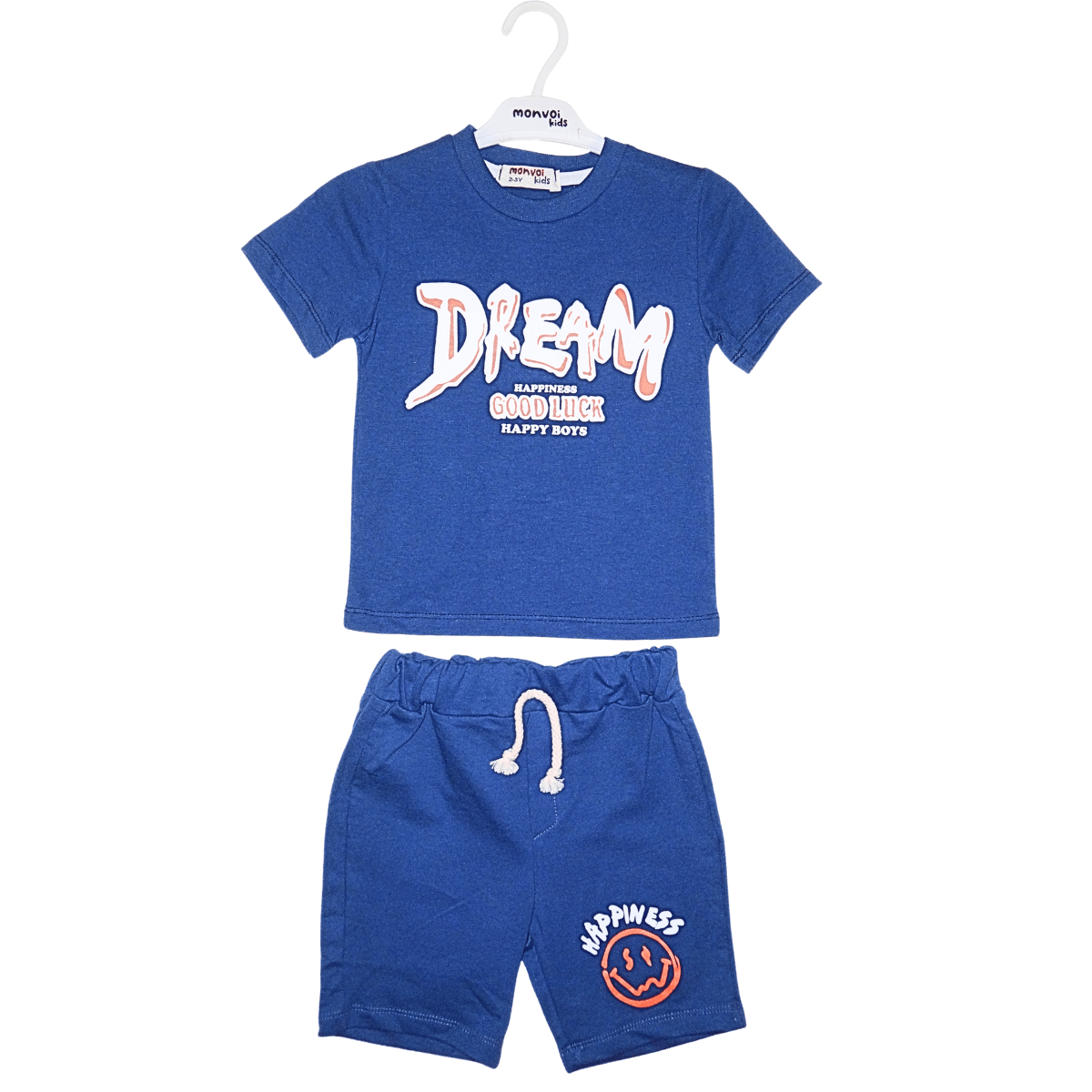 Ensemble Garçon Été – T-shirt "Dream" + Short "Happiness" Bleu Marine Little Stars