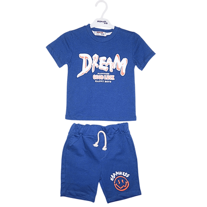 Ensemble Garçon Été – T-shirt "Dream" + Short "Happiness" Bleu Marine Little Stars