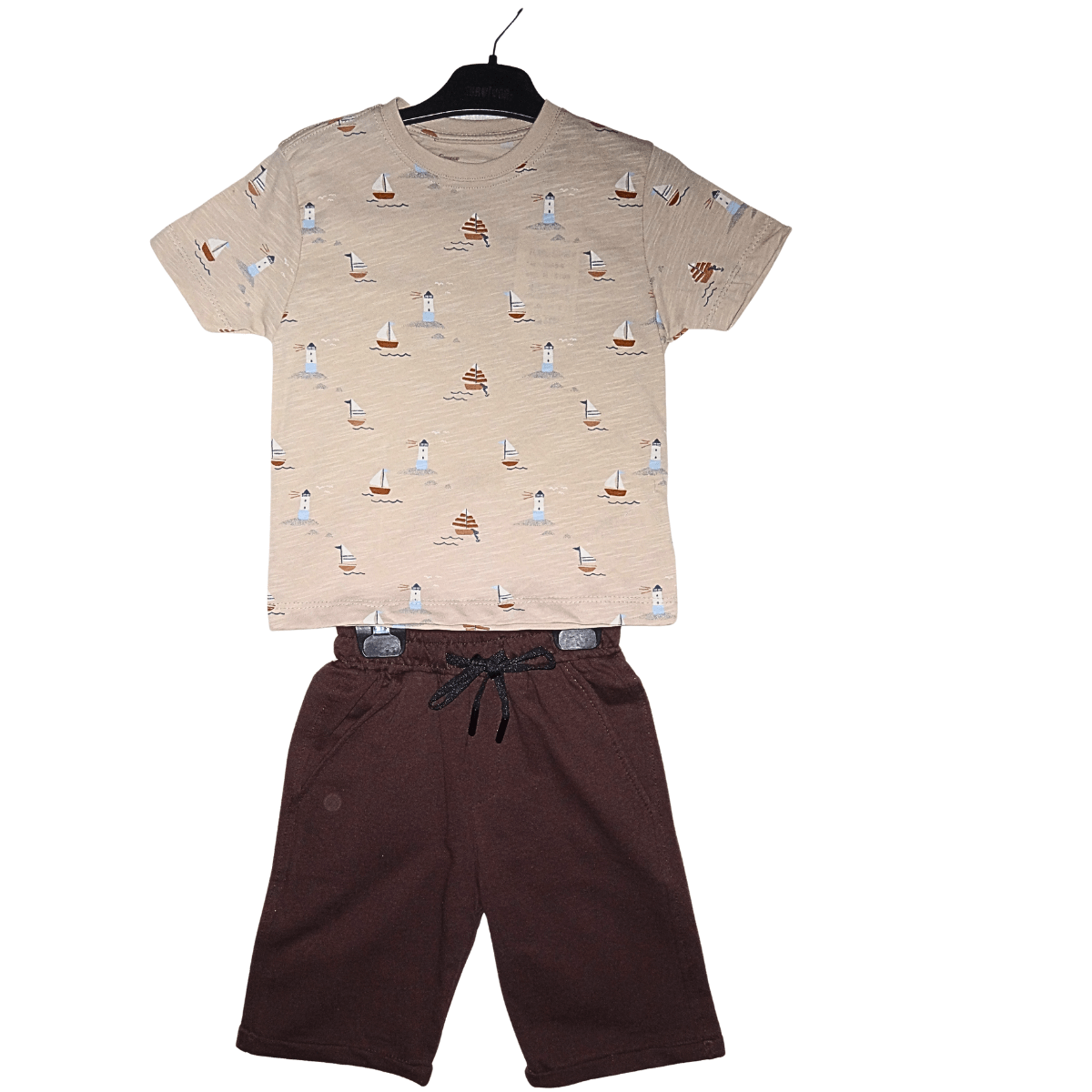 Ensemble garçon t-shirt bateau + short marron Little Stars