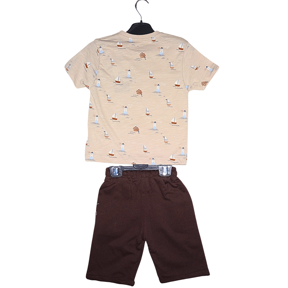 Ensemble garçon t-shirt bateau + short marron Little Stars