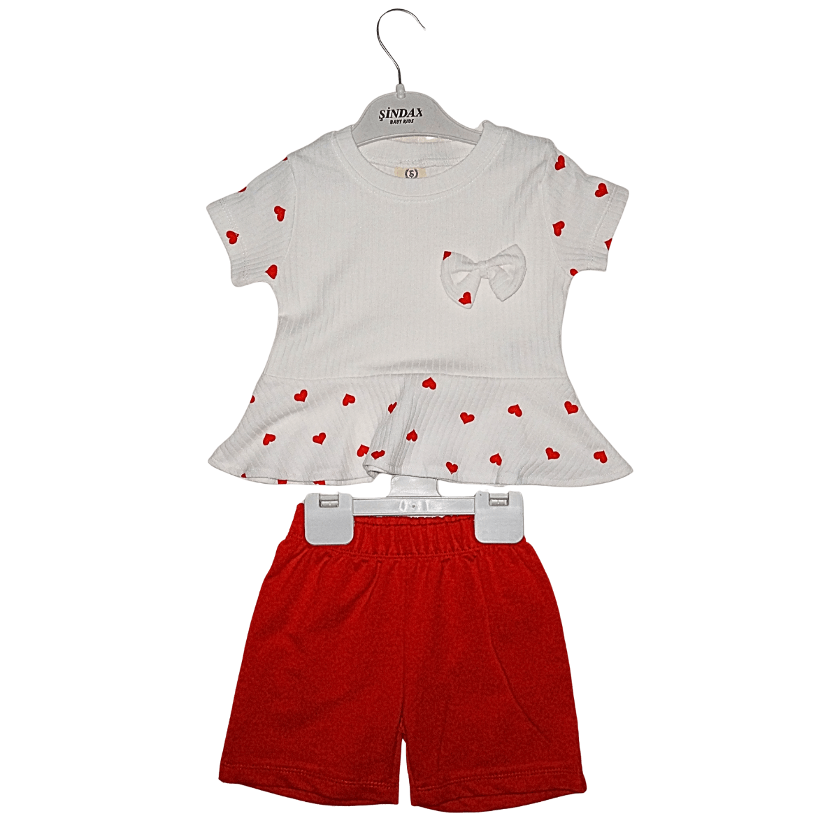 Ensemble Fille Été 2 à 5 ans – T-shirt Blanc à Cœurs & Short Rouge Little Stars
