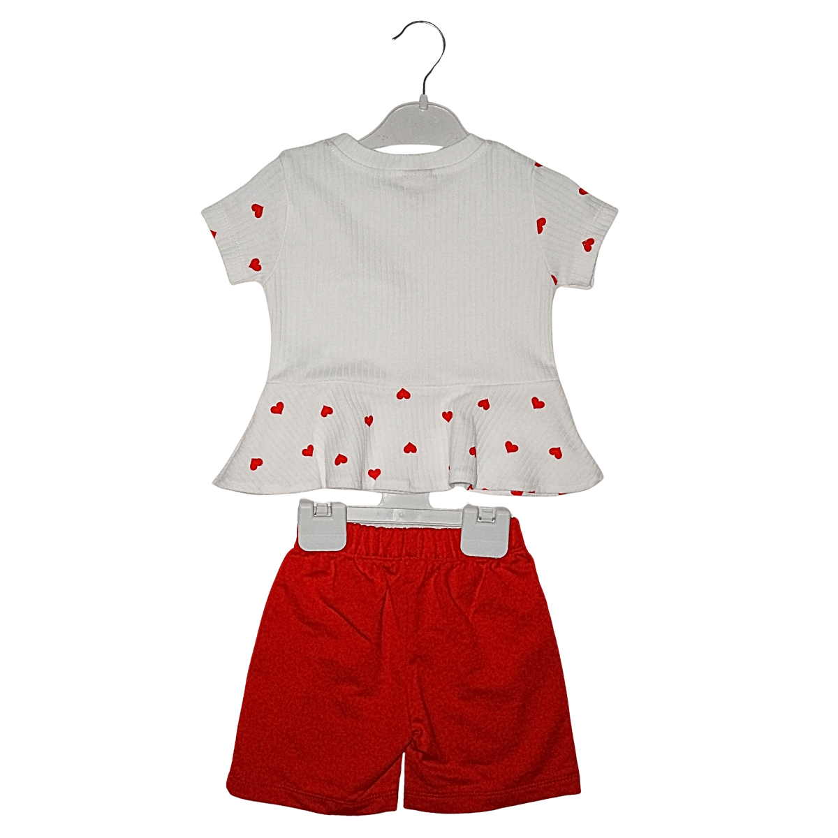 Ensemble Fille Été 2 à 5 ans – T-shirt Blanc à Cœurs & Short Rouge Little Stars