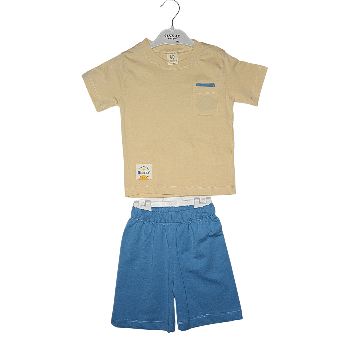Ensemble T-shirt Beige et Short Bleu Garçon Little Stars