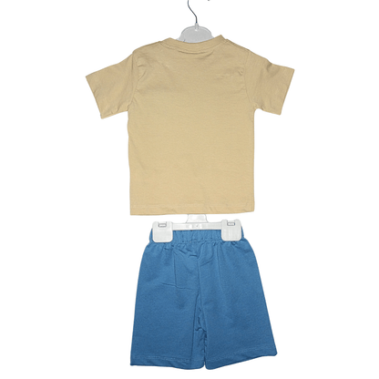 Ensemble T-shirt Beige et Short Bleu Garçon Little Stars