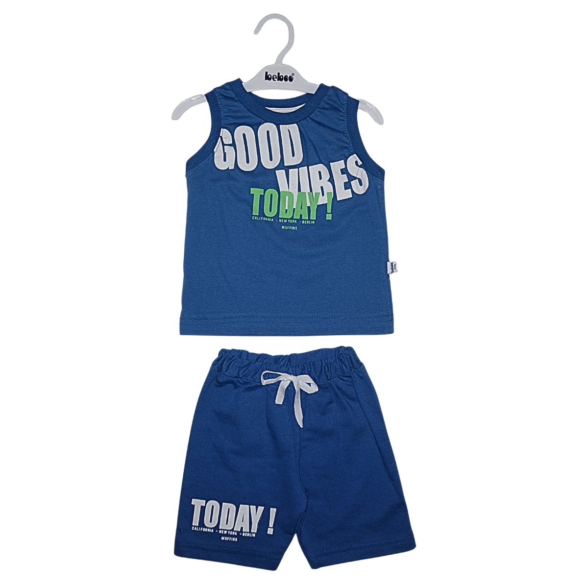 Ensemble garçon t-shirt et short bleu marine – Motifs "Good Vibes" et "Today" Little Stars