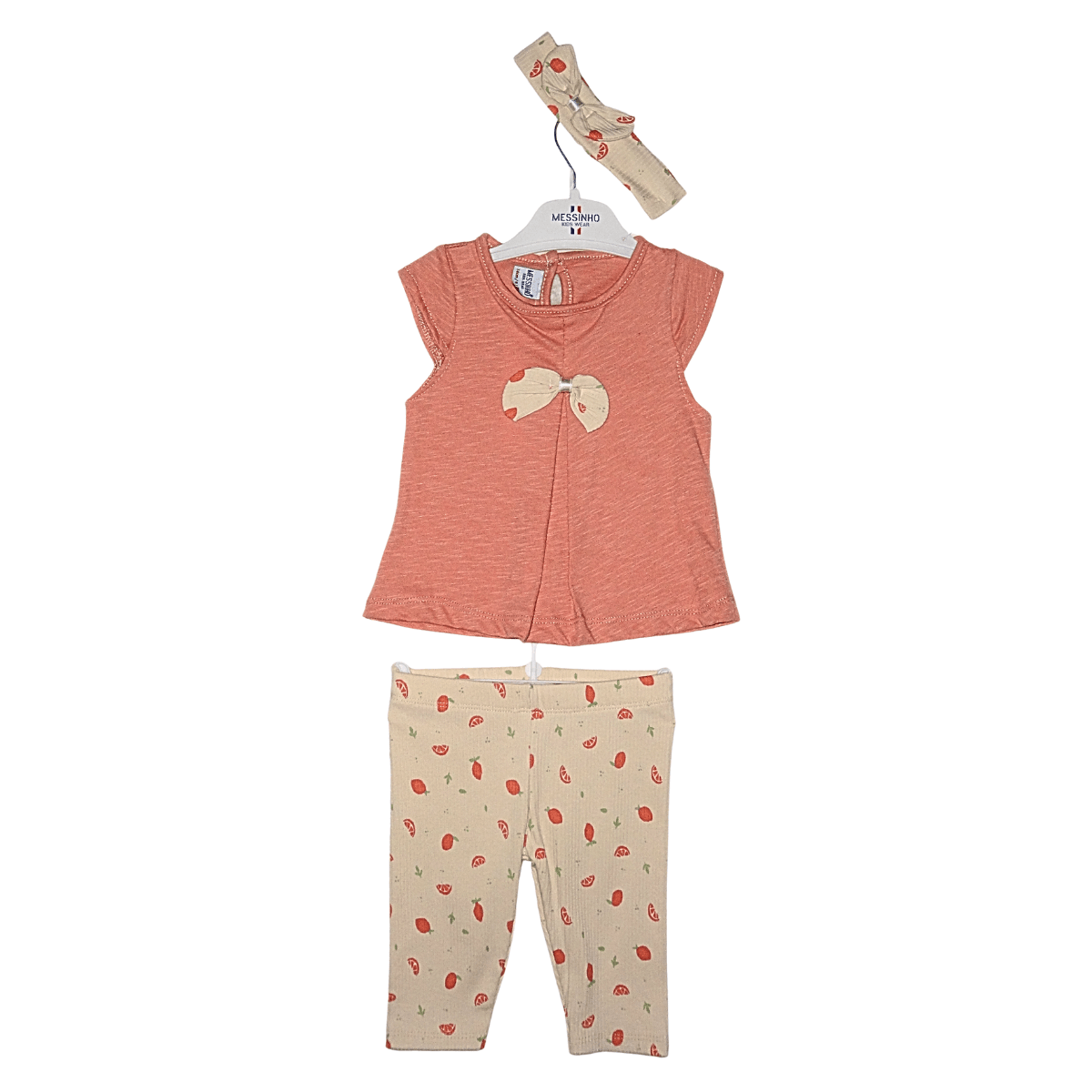 Ensemble Bébé Fille 3 Pièces – T-Shirt Rose Poudré, Legging Crème & Bandeau Little Stars