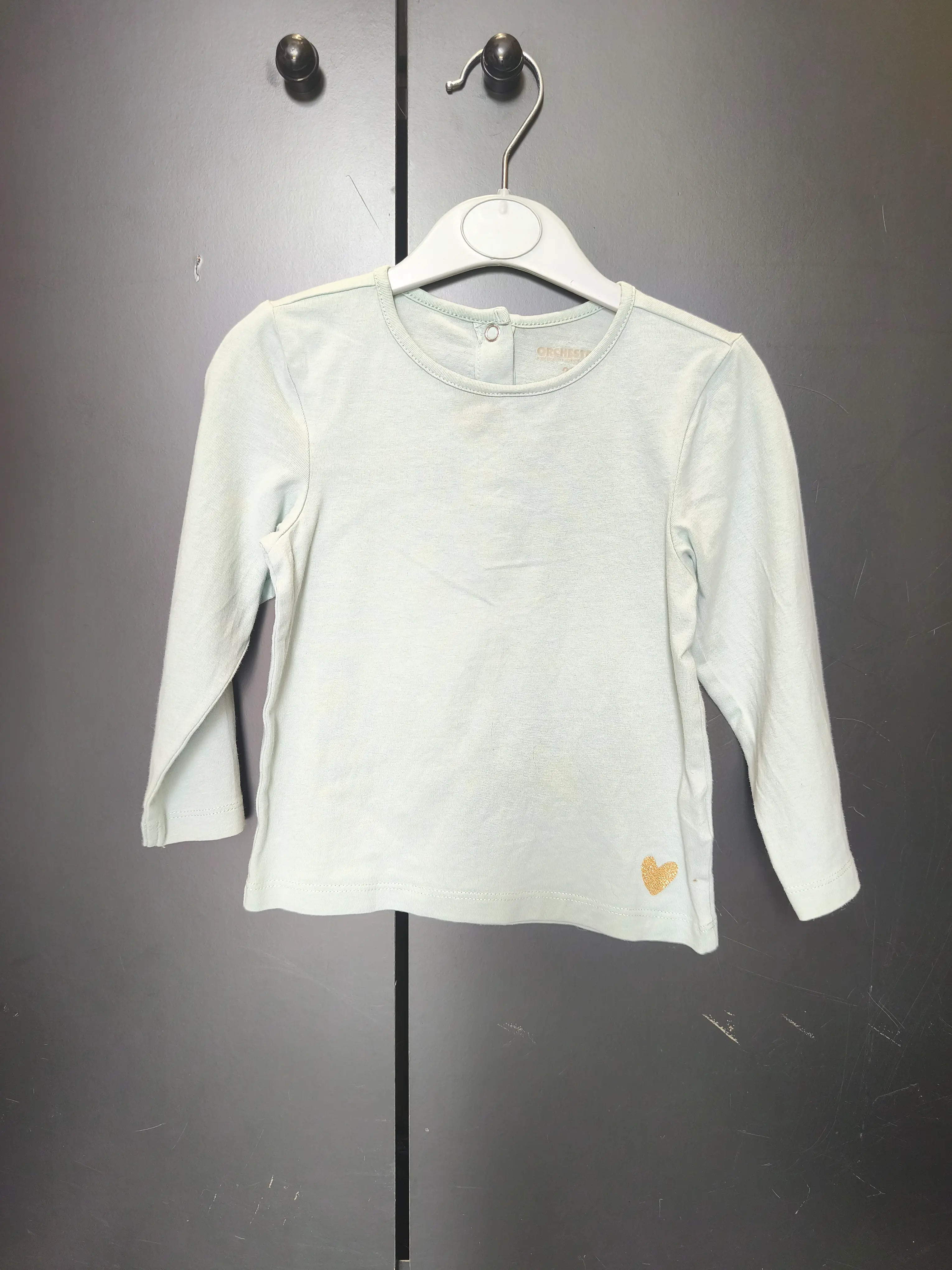 T-shirt Orchestra 23 mois - Vert , manches longues & cœur doré déco