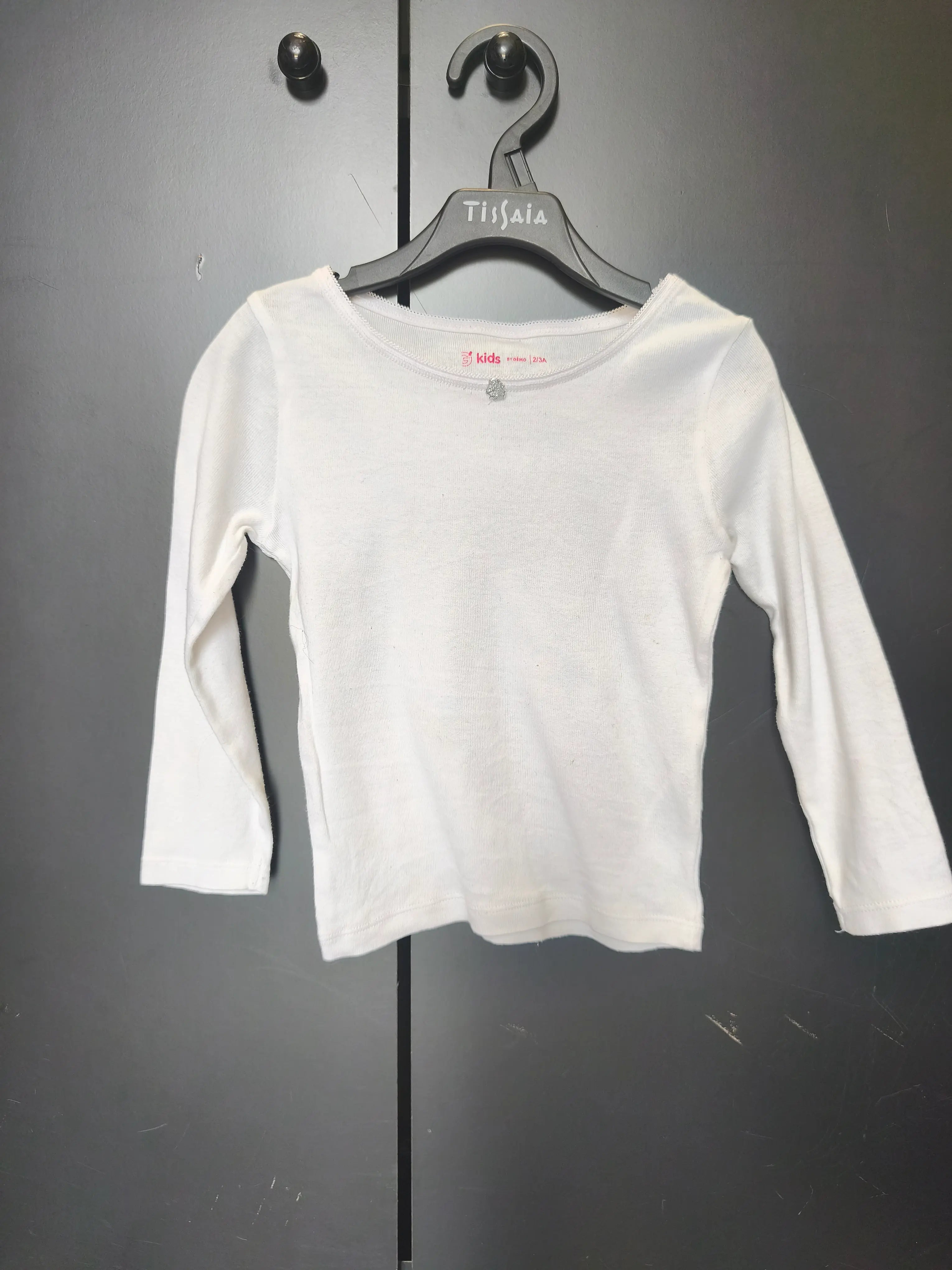 T-shirt Gémo 2-3 ans - Blanc basique, manches longues & col rond