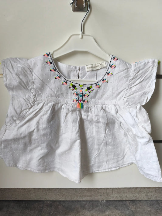 T-shirt Blanc Broderie Colorée 6 ans ref 631
