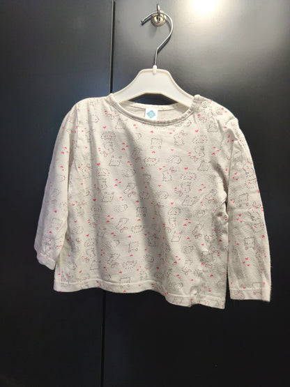 T-shirt blanc à imprimé lapin et cœur rose – Tex 18 mois ref 349