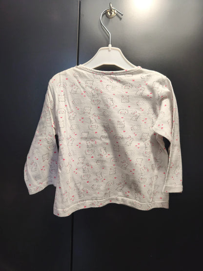 T-shirt blanc à imprimé lapin et cœur rose – Tex 18 mois ref 349