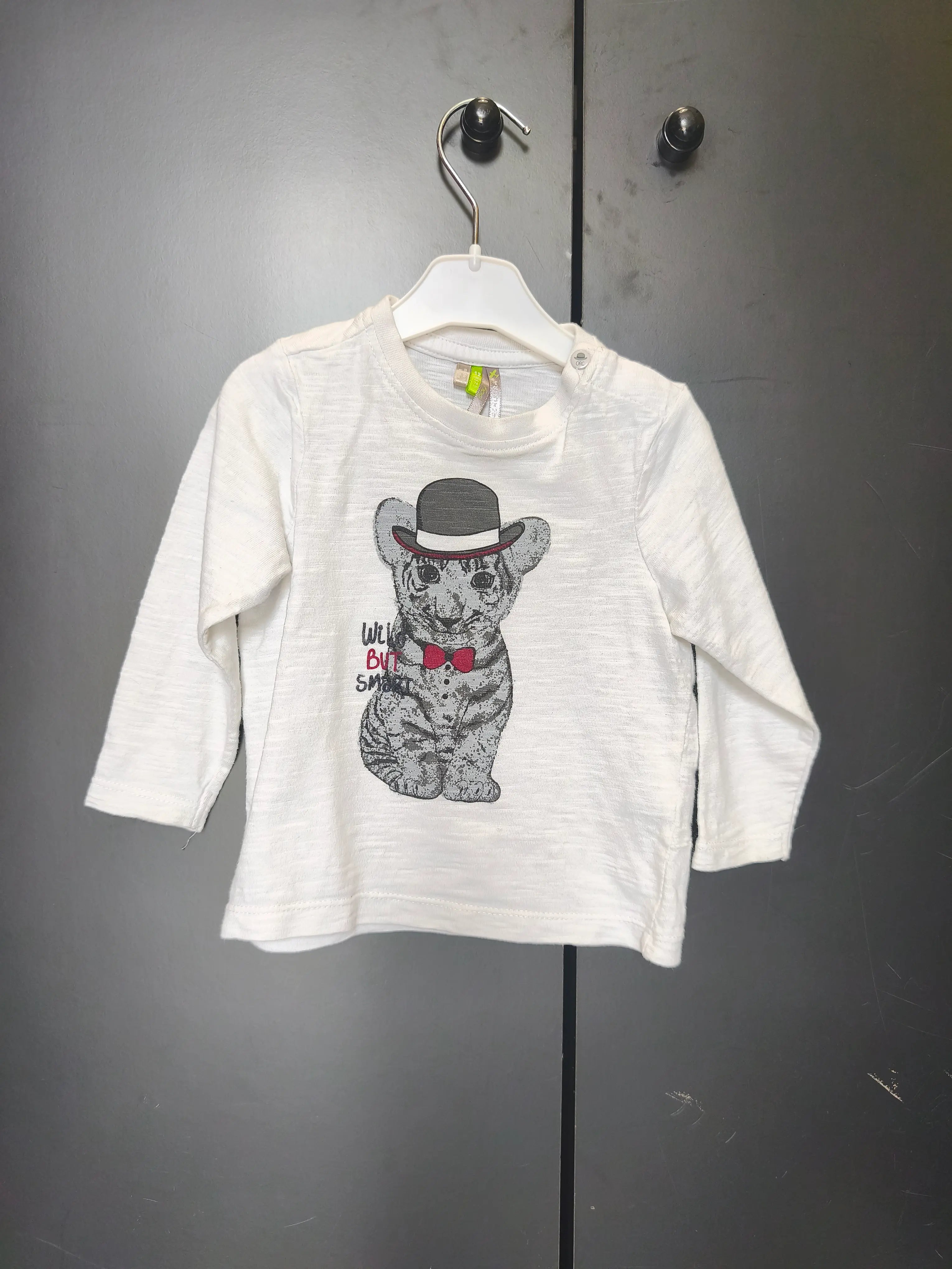T-shirt Orchestra 12 mois - Blanc à manches longues & motif chat à chapeau