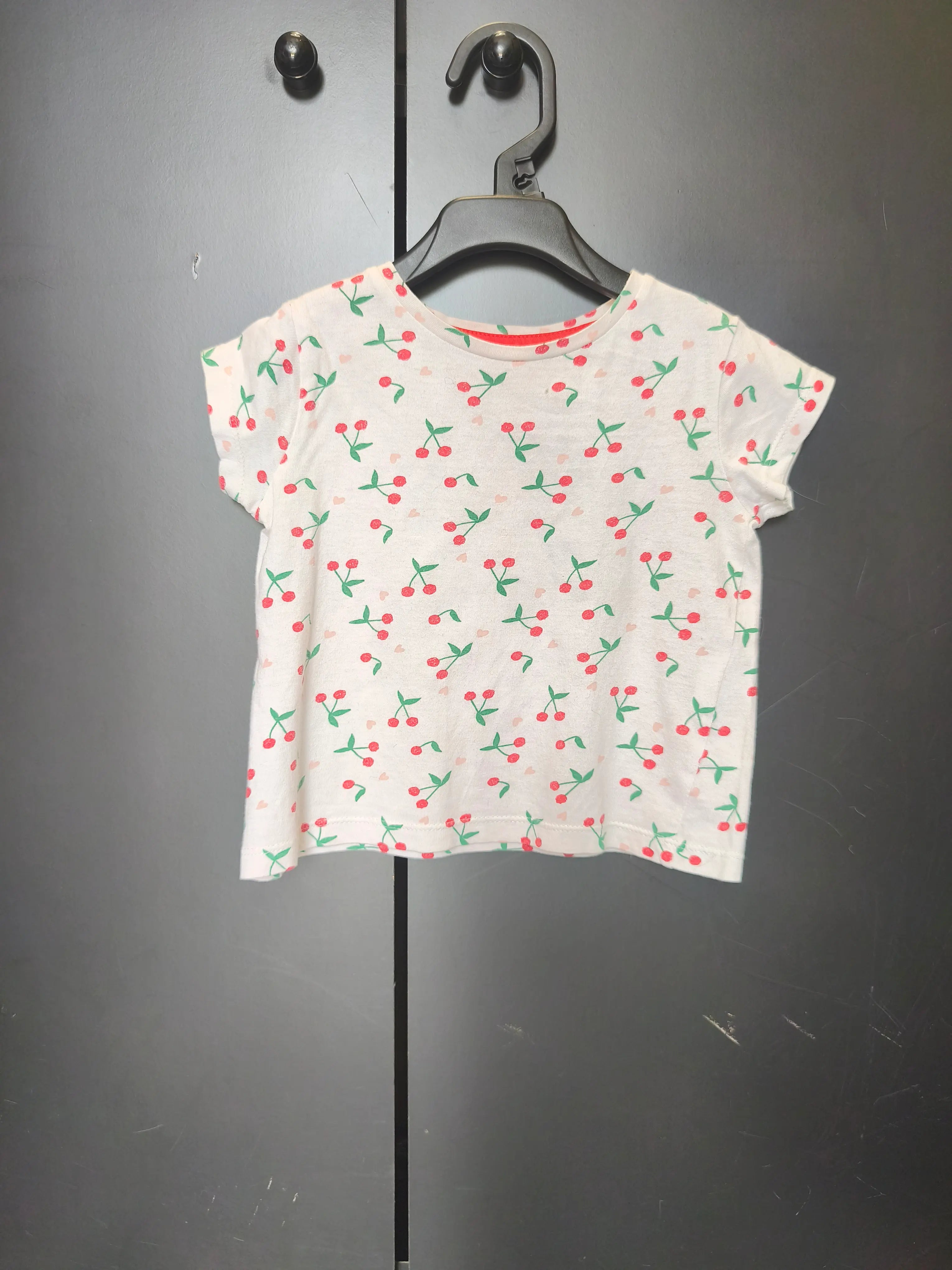 T-shirt Verbaudet 2 ans - Blanc, cerises & manches courtes