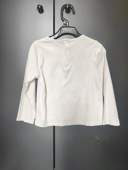 T-shirt Obaïbi 24 mois - Blanc, broderie hérisson & bouton au dos ref 48
