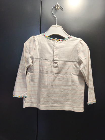 T-shirt blanc rayé rose à broderie girafe – Sergent Major 18 mois ref 350