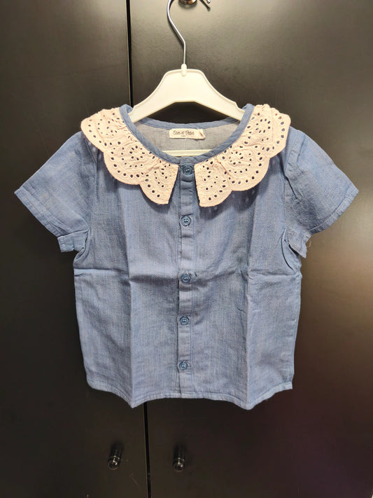 T-shirt Bleu Jean Broderie Rosée – 5 Ans ref 546