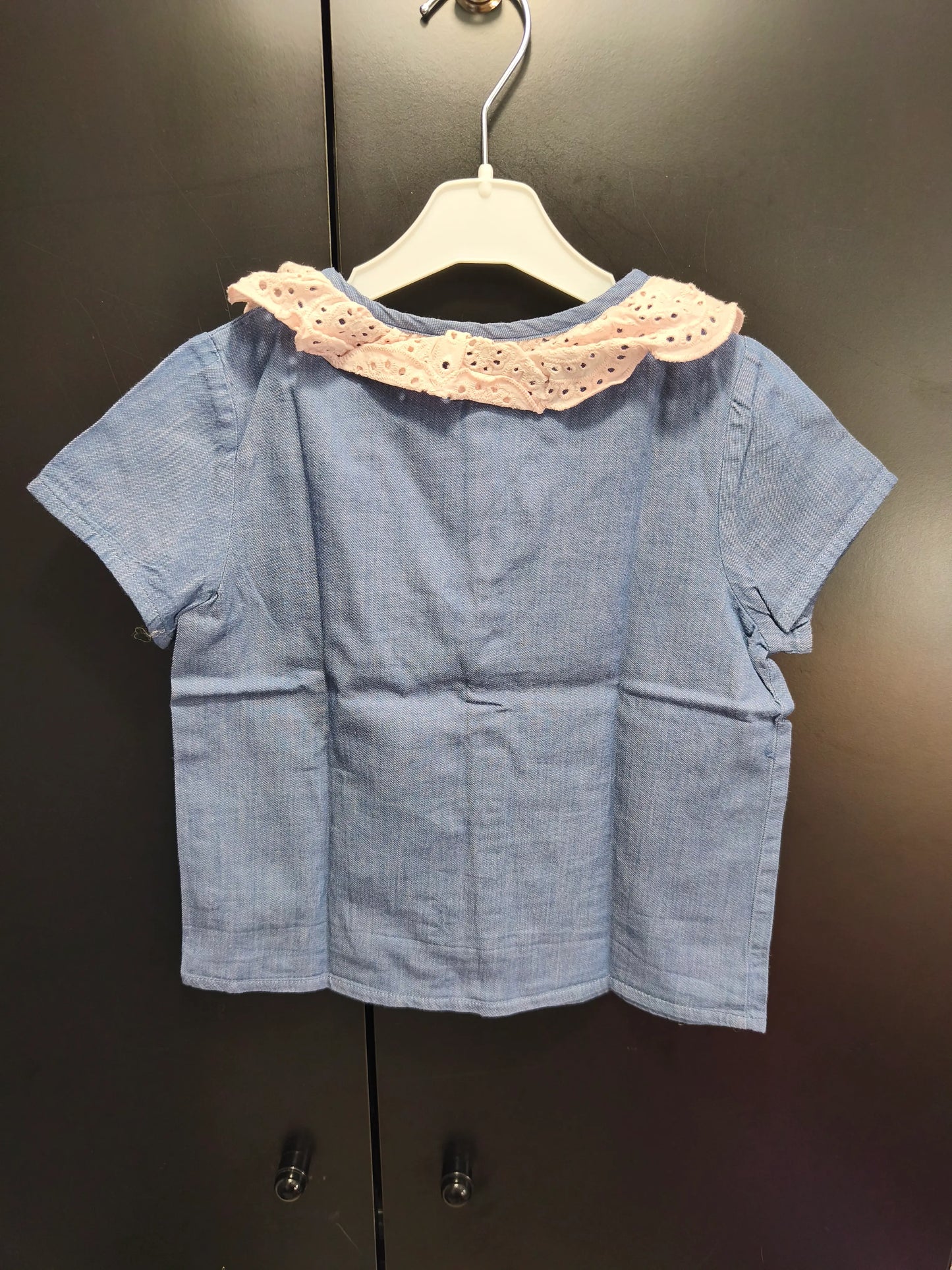 T-shirt Bleu Jean Broderie Rosée – 5 Ans ref 546