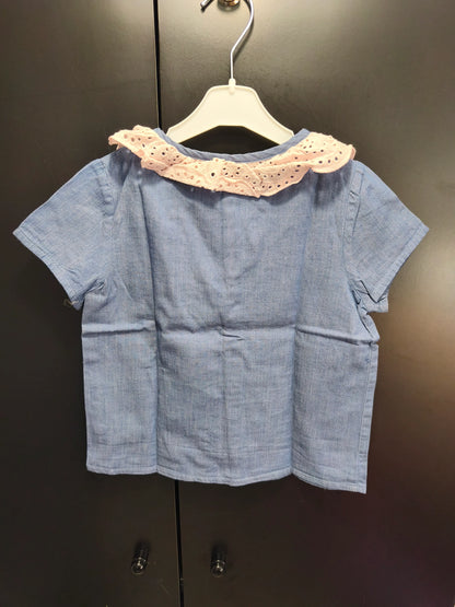 T-shirt Bleu Jean Broderie Rosée – 5 Ans ref 546