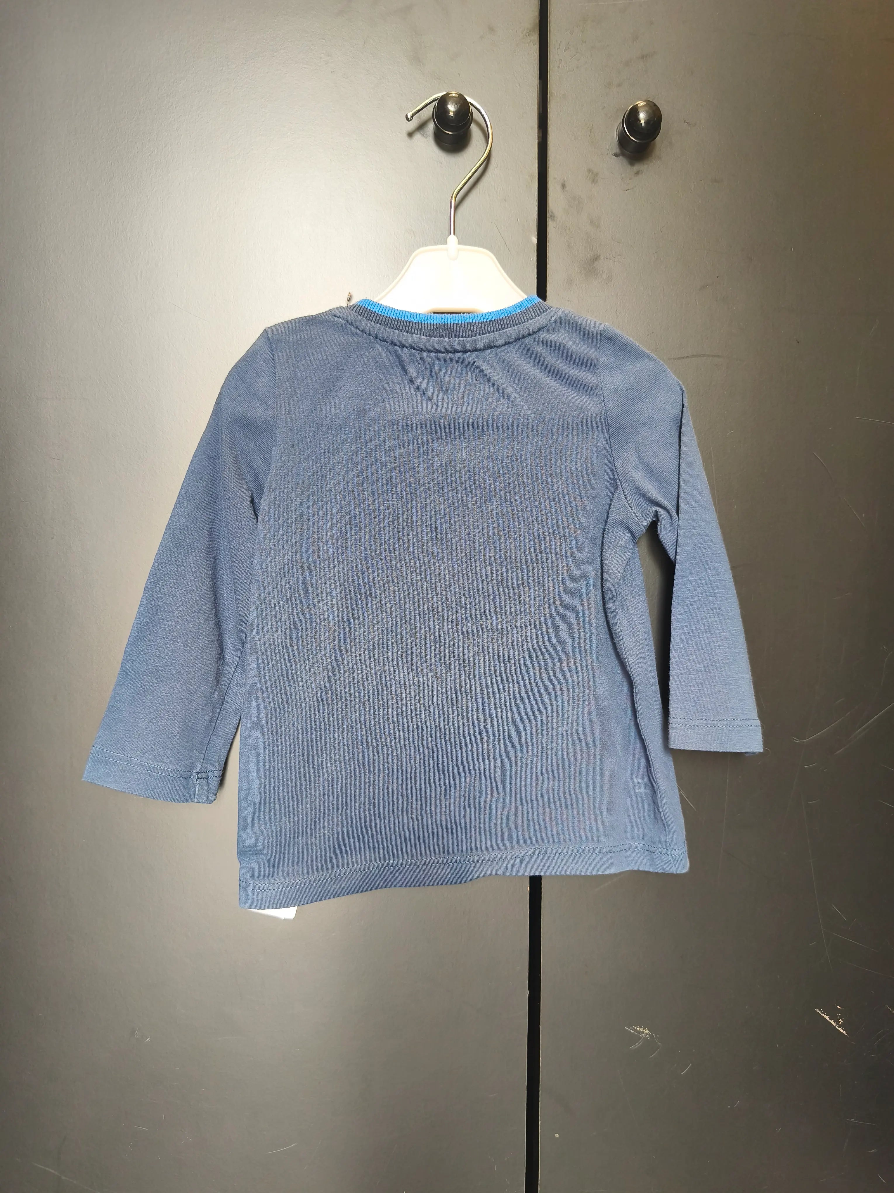 T-shirt DPAM 12 mois - Bleu nuit manches longues & broderie requin
