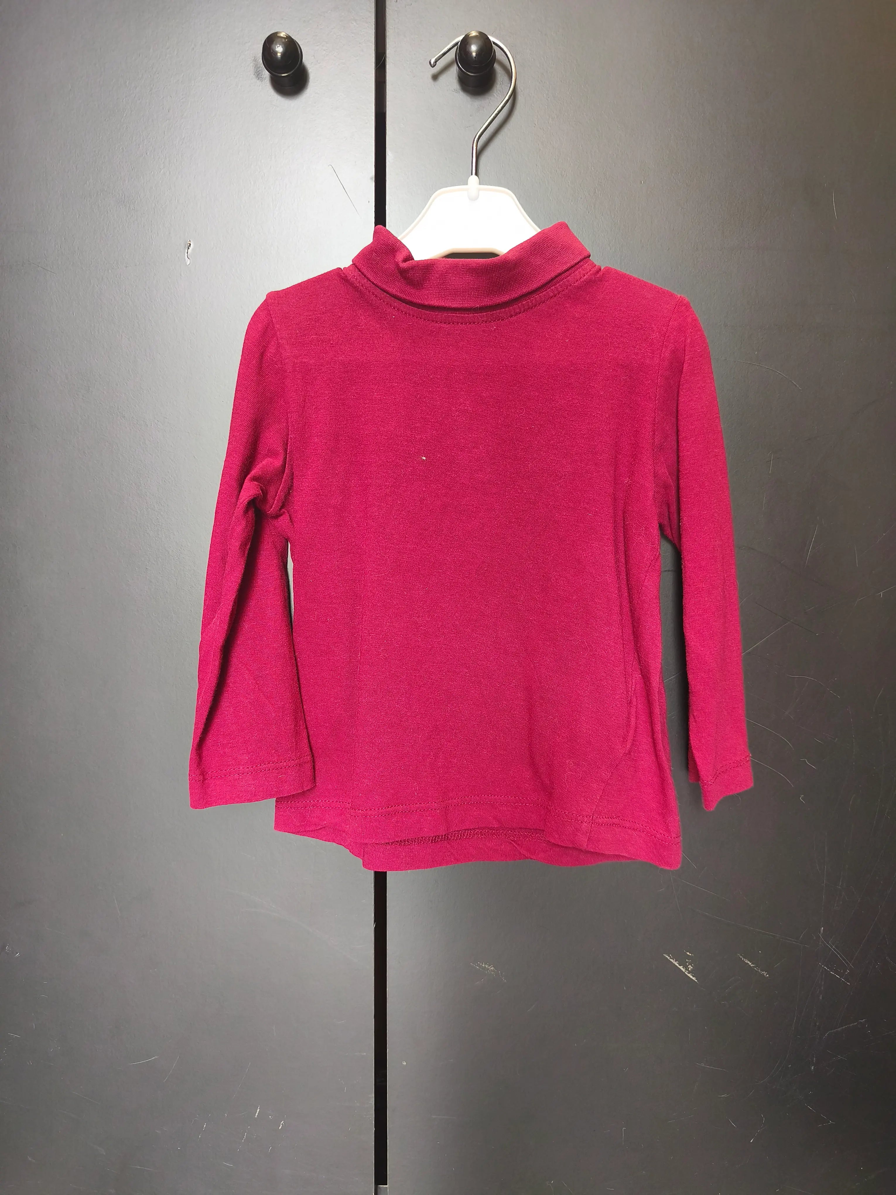 T-shirt Tissaia 24 mois - Bordeaux, col roulé & bouton au dos, 100% coton