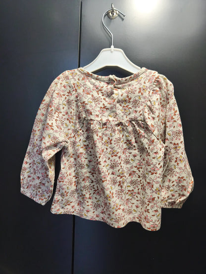 T-shirt crème à imprimé floral rose et rouge – Verbaudet 18 mois ref 347