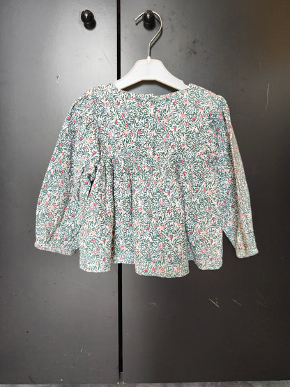 T-shirt manches longues Verbaudet 18 mois – blanc motif liberty 🌿🌸 ref 122