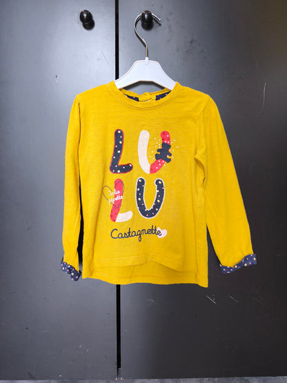 T-shirt manches longues Lulu Castagnette 24 mois – moutarde avec imprimé ours 🐻✨ ref 125