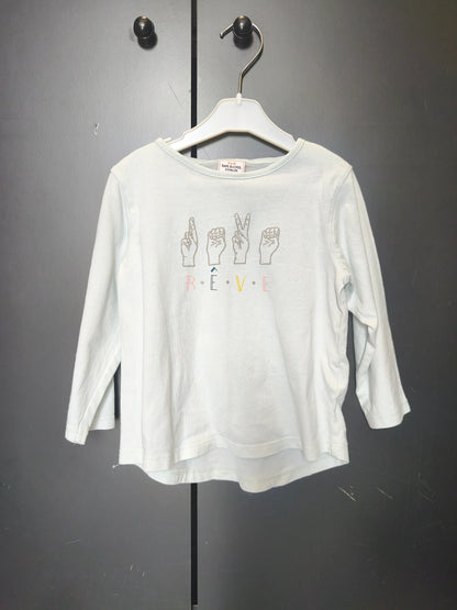 T-shirt Tape à l’Œil 2 ans - Vert d’eau, "rêve" & dessin main, 100% coton ref 45
