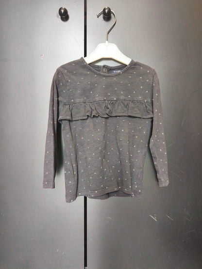 T-shirt Kiabi 24 mois - Noir, cœur argenté, volant & bouton dos ref 41