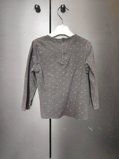T-shirt Kiabi 24 mois - Noir, cœur argenté, volant & bouton dos ref 41