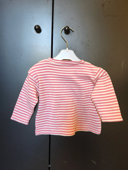 T-shirt manches longues rayé blanc et rose – 100% coton – 9 mois ref 277