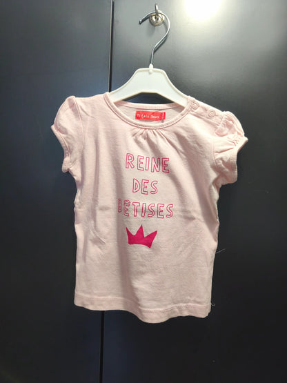 T-shirt rose « Reine des bêtises » – Tissaia 18 mois ref 348