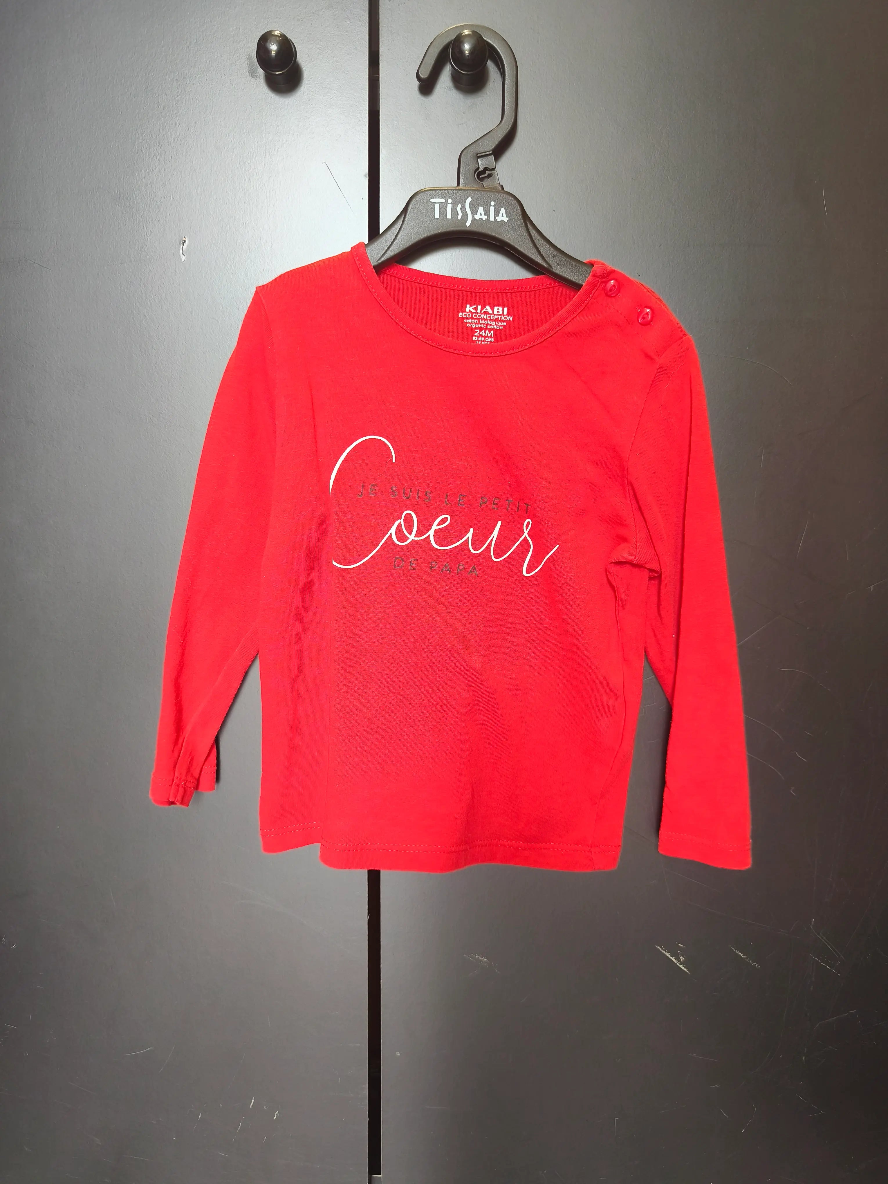 T-shirt Kiabi 24 mois - Rouge, message tendre & manches longues