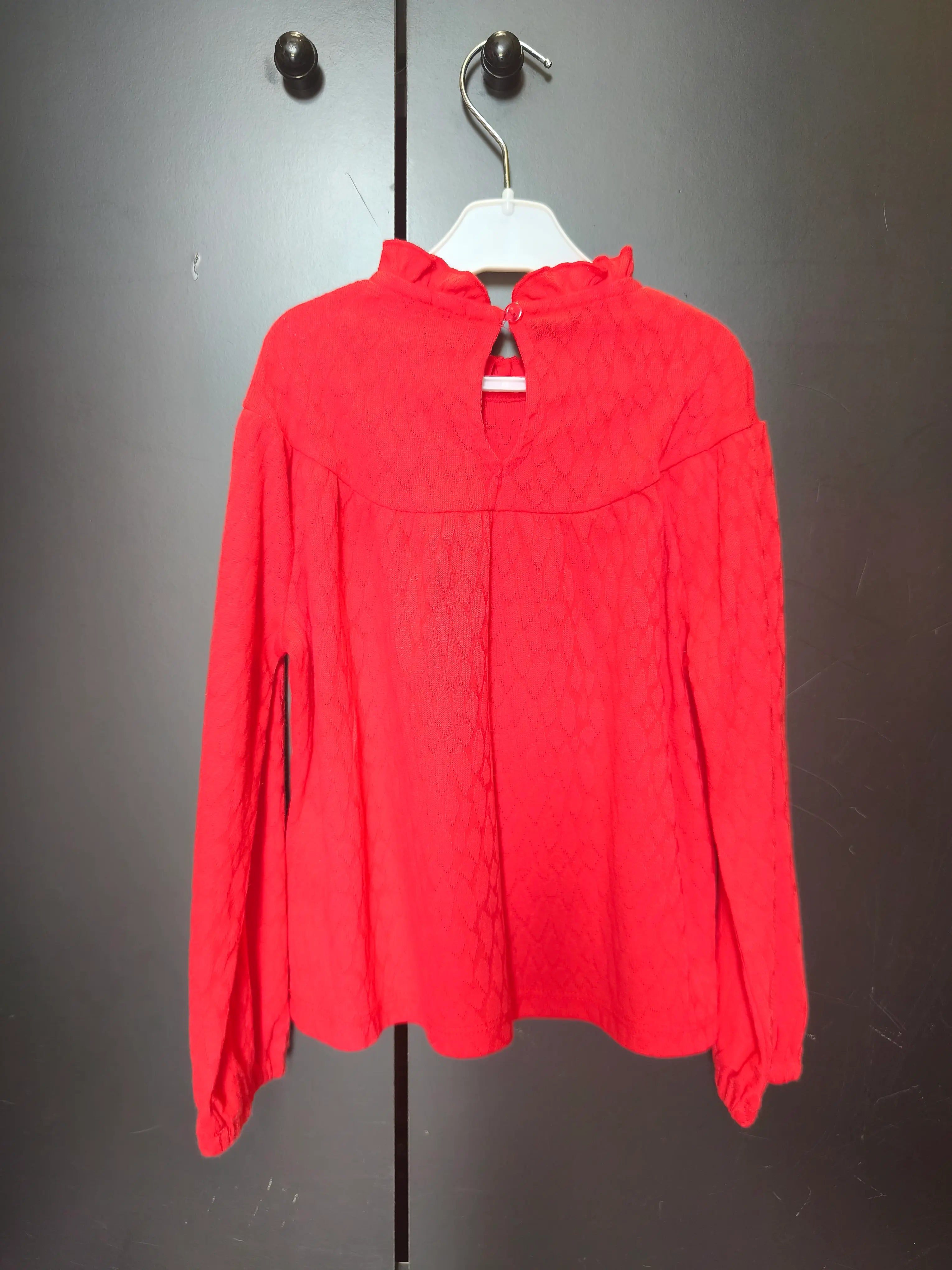 T-shirt Kiabi 5 ans - Rouge vif, manches longues & col à volant