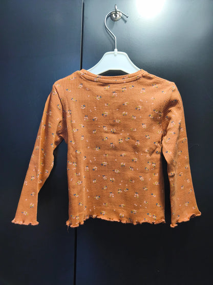 T-shirt terracotta côtelé à imprimé floral – Verbaudet 18 mois ref 353