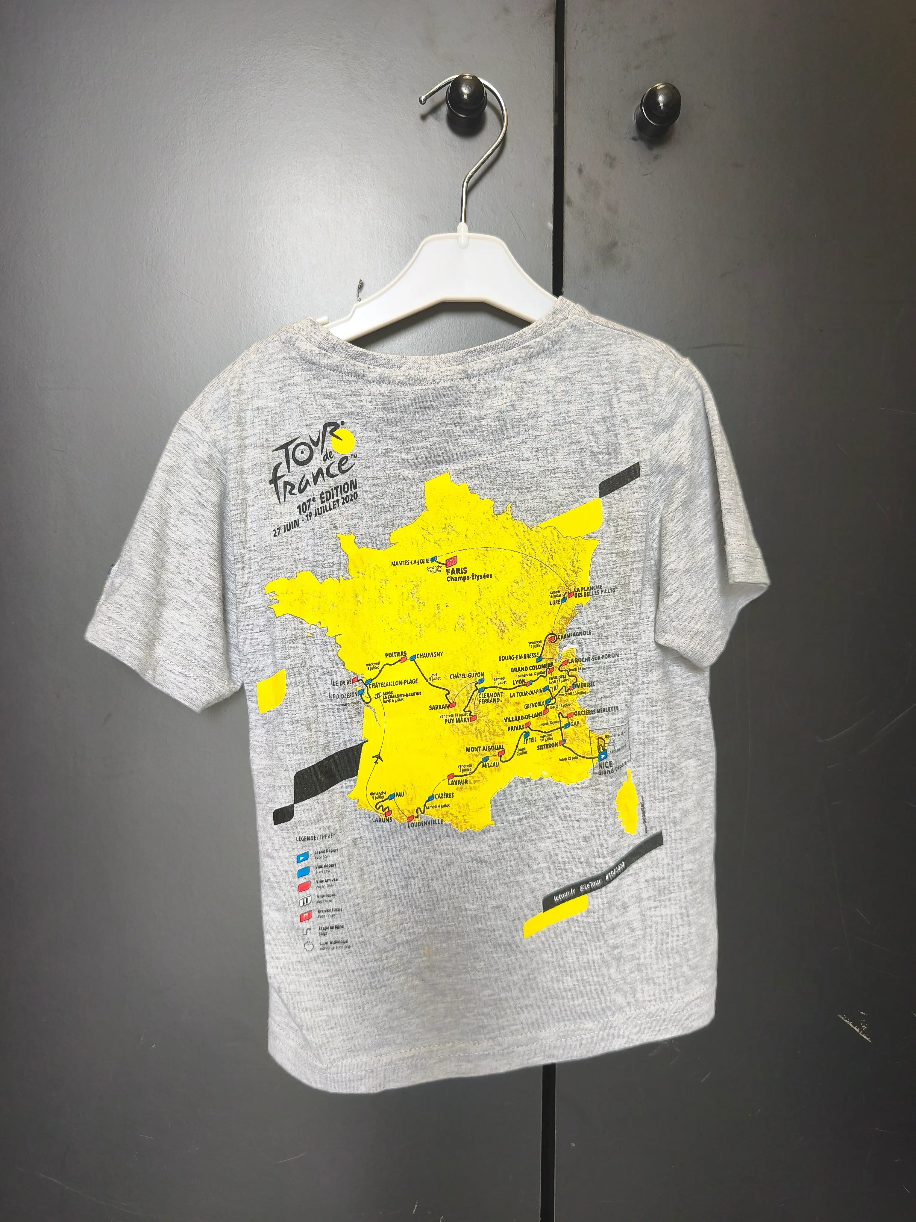 T-shirt enfant 4 ans - Tour de France gris, logo & carte 107e édition