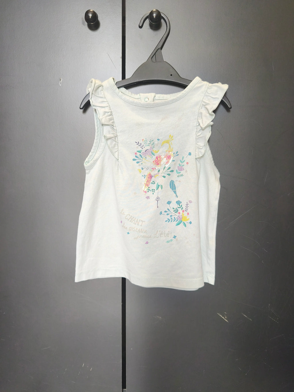 T-shirt Sergent Major 3 ans - Vert d’eau, fleurs & message pailleté