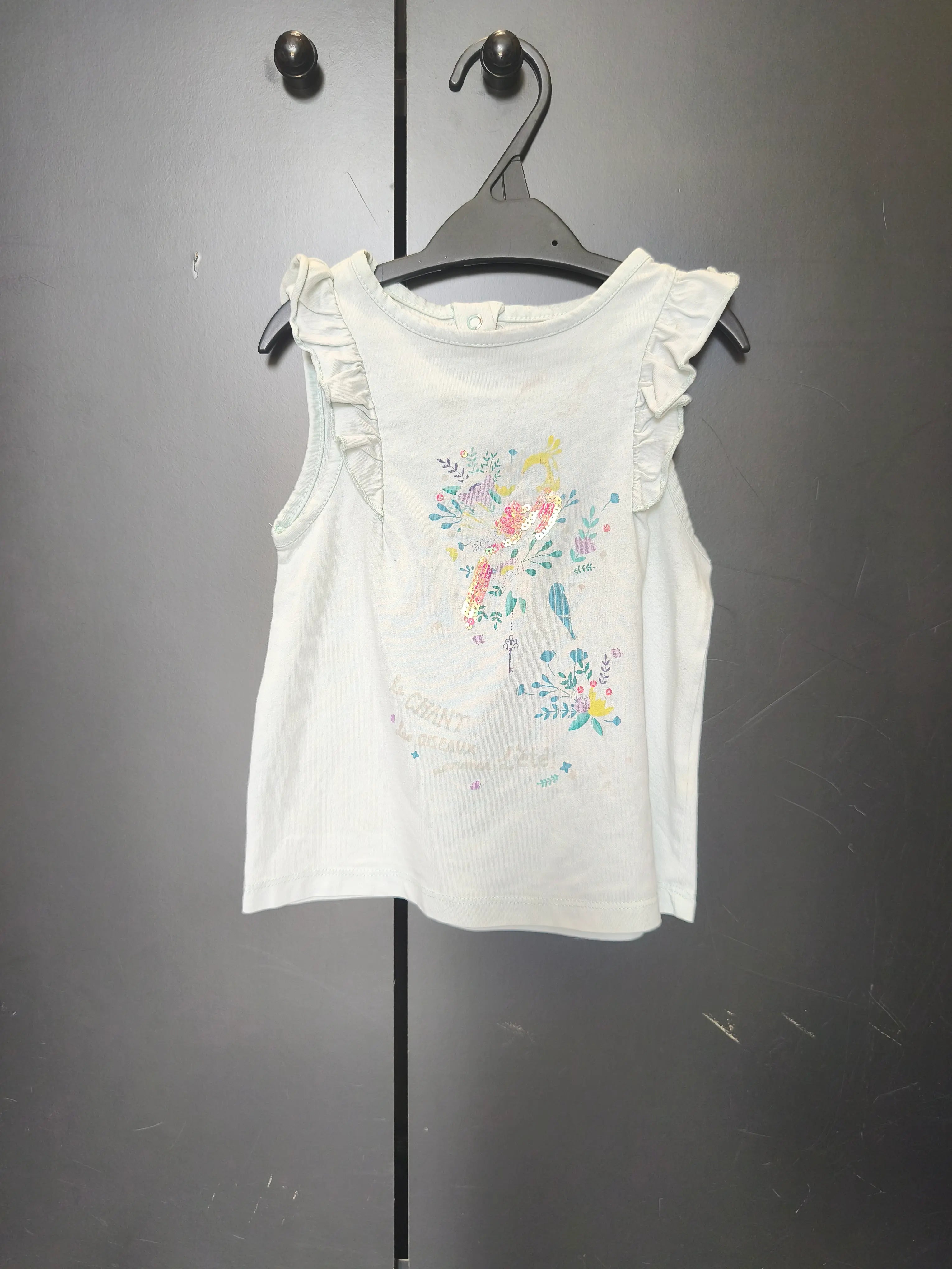 T-shirt Sergent Major 3 ans - Vert d’eau, fleurs & message pailleté
