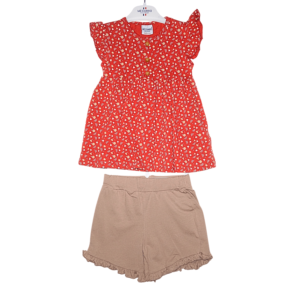 Ensemble Fille Été – Tunique Rouge à Fleurs & Short Marron Little Stars