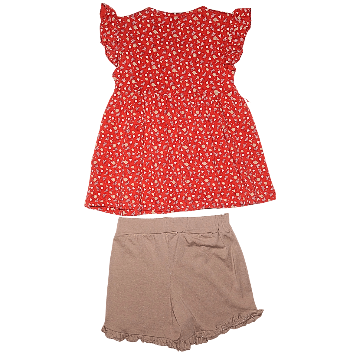 Ensemble Fille Été – Tunique Rouge à Fleurs & Short Marron Little Stars